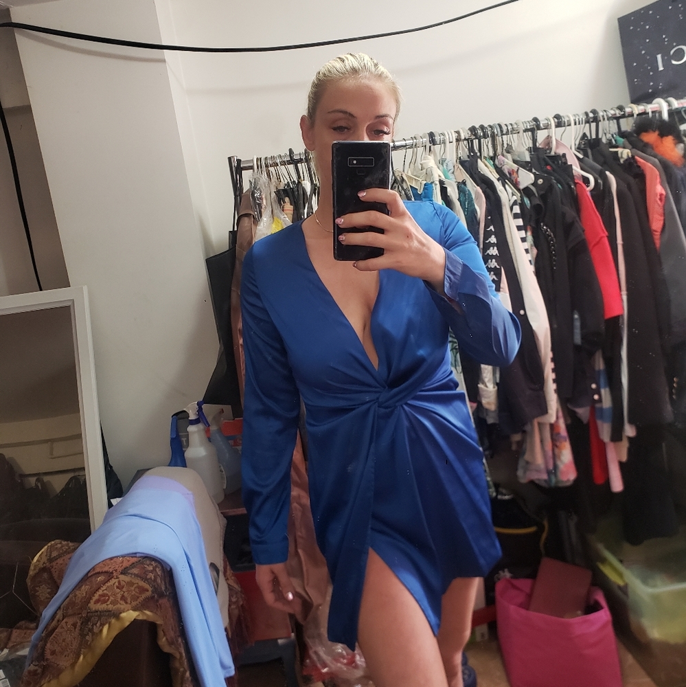 SILK WRAP DRESS WITH ZIPPER. COBALT/ROYAL BLUE SILK. S/M NEVER WORN OUT